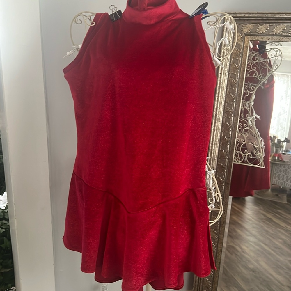 Freida B -Red velour sparkly figure skating dress size large